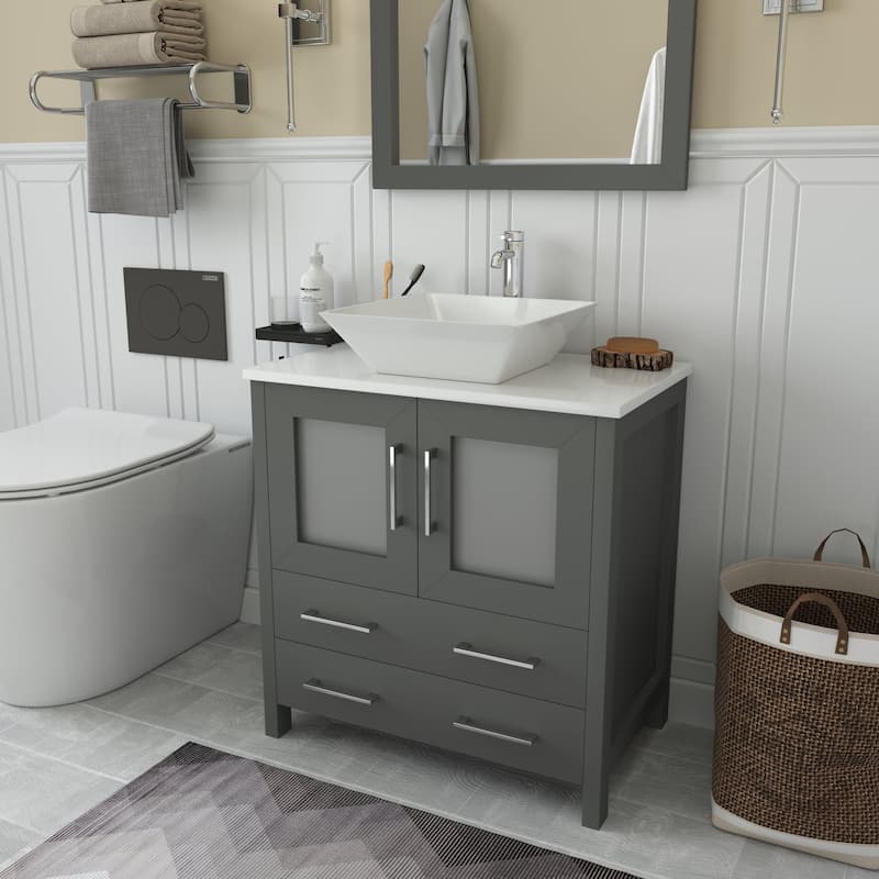 Vanity Art 30-inch Single Sink Bathroom Vanity Set With Engineered Marble Top and Free Mirror - 30 x 18.5 x 36 Inches