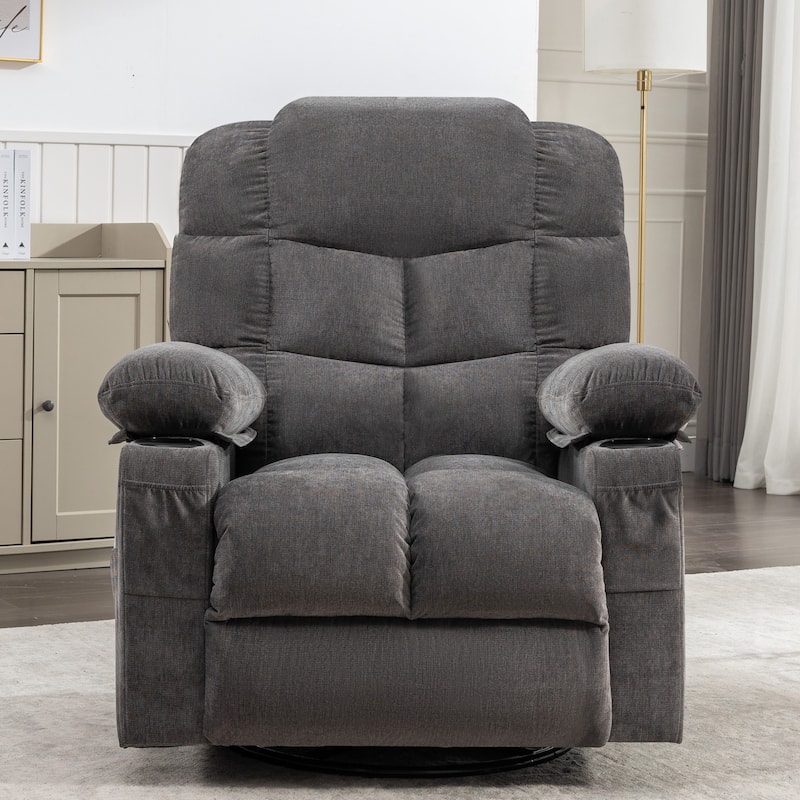 Grey Oversized Rocker Recliner with Heat & USB Charging