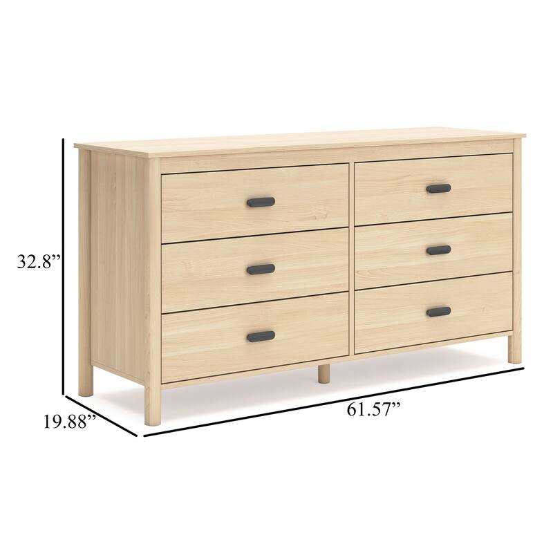 Abis Wide Dresser, 6 Drawers, Metal Handles, Natural Brown, 62 Inch