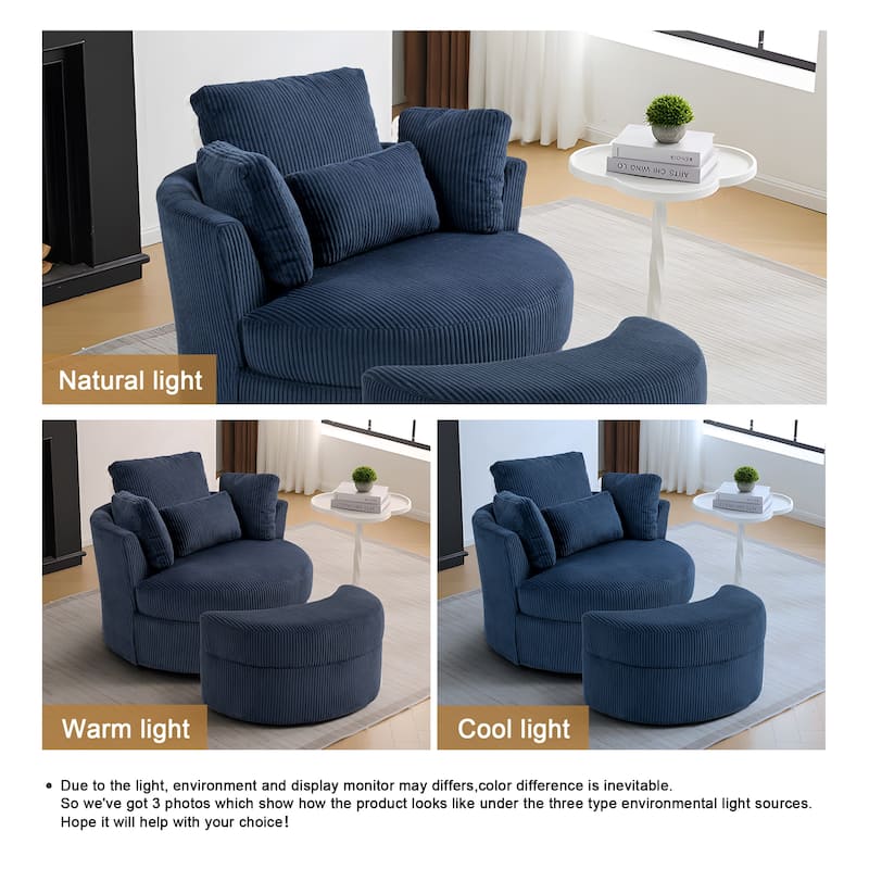 Upholstered Swivel Accent Chair with Wooden Tray Storage Ottoman