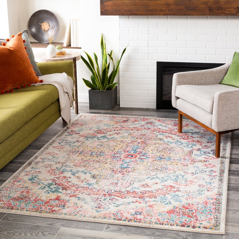 Livabliss Addie Boho Persian Medallion Area Rug - 6'7" x 9' - Blush