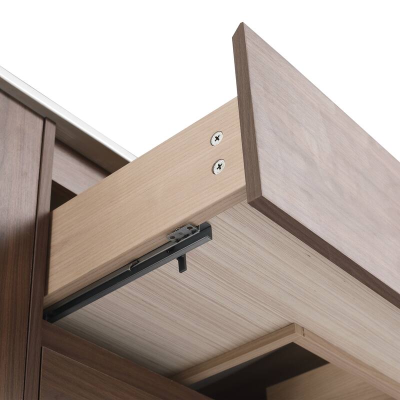 36 inch Plywood Wall Mounting Bathroom Vanity Set in Brown Oak with Integrated Ceramic Sink