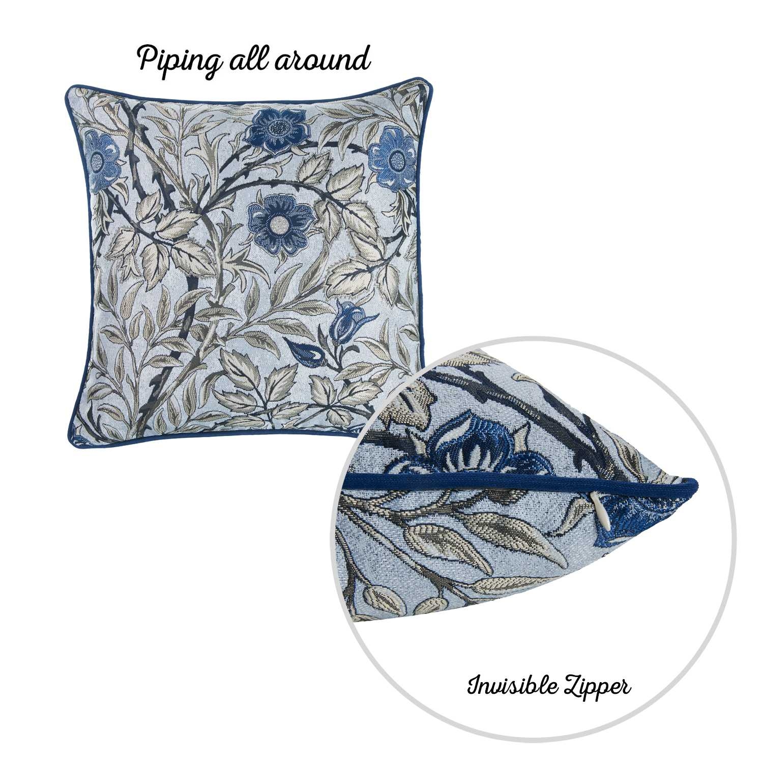 17 x 17 Blue Jacquard Leaf Decorative Throw Pillow Cover Standard