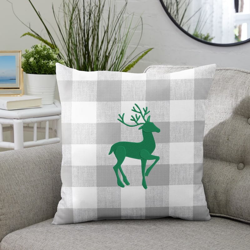 Deer Buffalo Plaid Indoor/ Outdoor Pillow, 18 in x 18 in