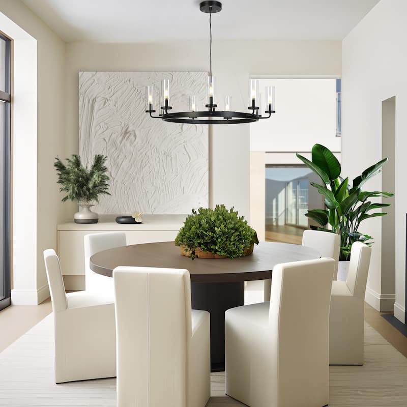 Modern Farmhouse 9-Light Black Wheel Chandelier for Dining Living Room - W31"xH8.7"