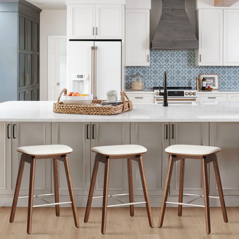 26-Inch Faux Leather Wood Counter Stools Set of 1/2/3 - 26"H x 18.1"L x 16.5"D