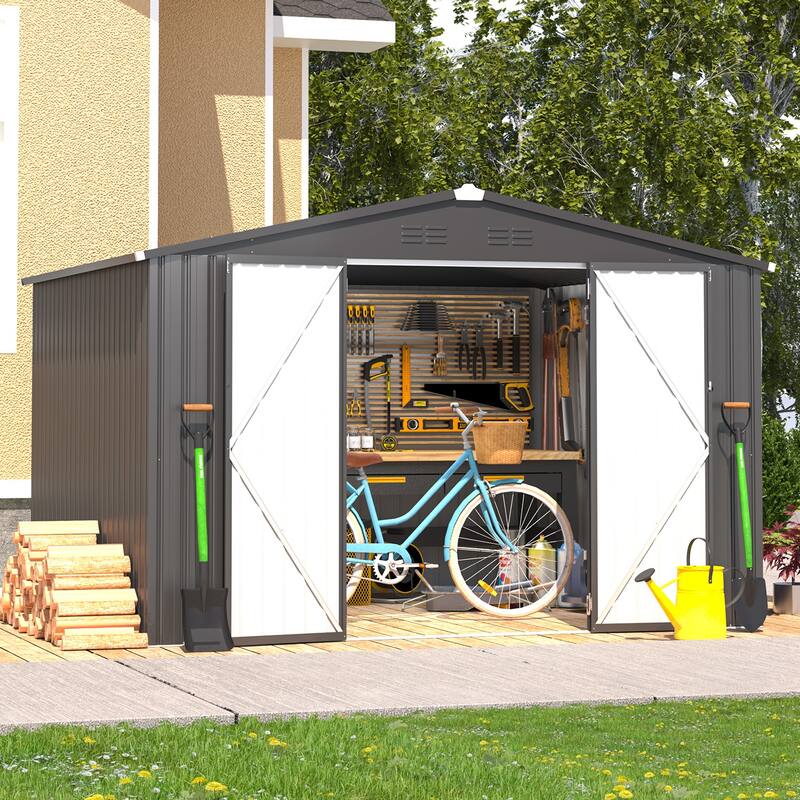 AECOJOY Outdoor Metal Storage Shed with Lockable Door