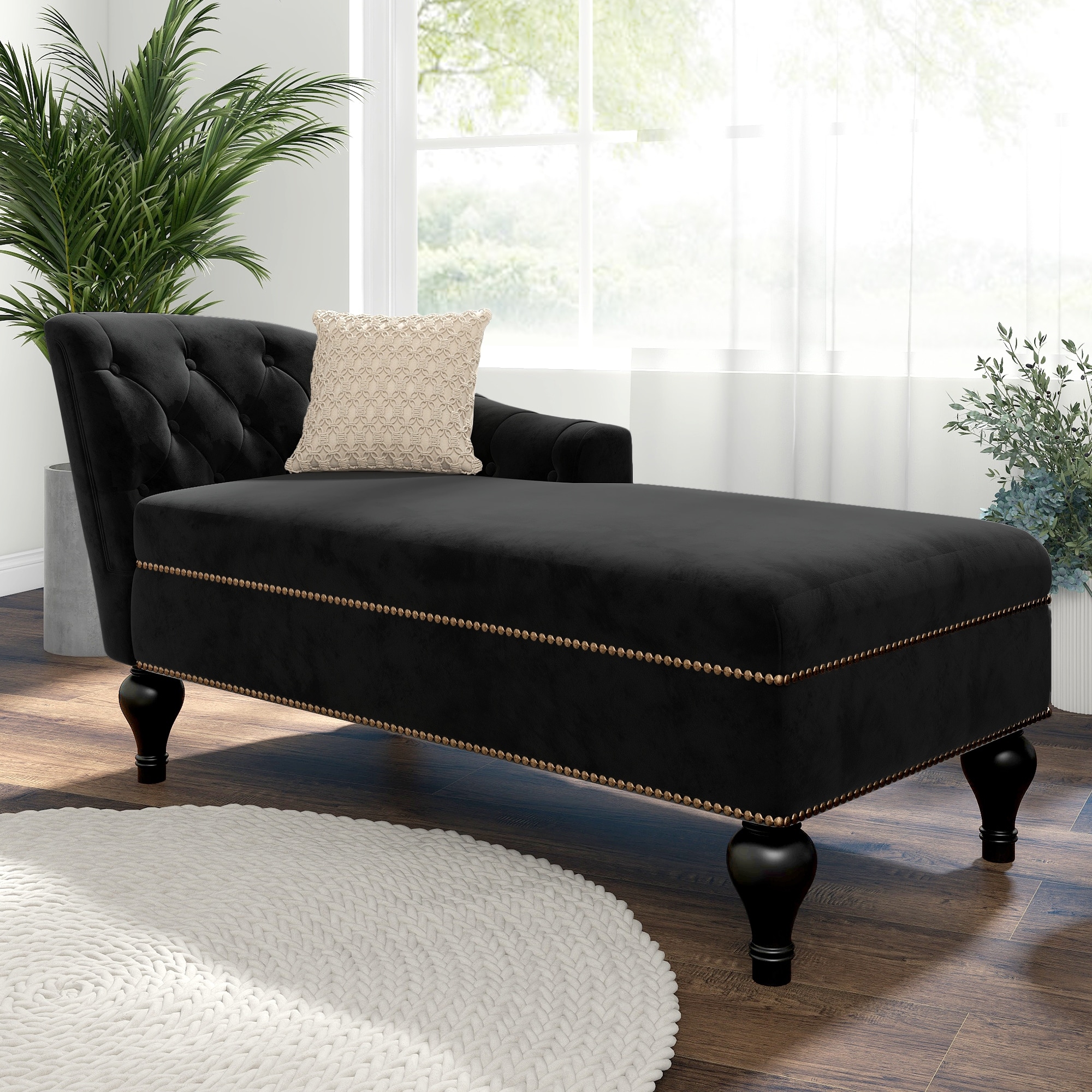 Chaise Lounge Indoor Chair Tufted Fabric Modern Long Lounger for Office or Living Room Nailheaded Sleeper Lounge Sofa