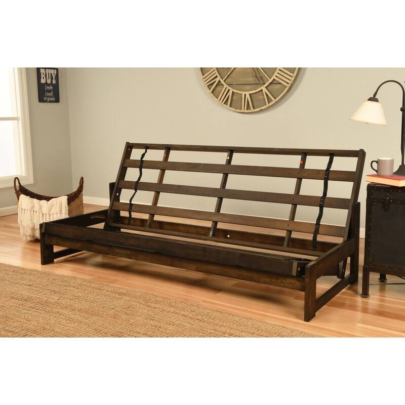 Aspen Futon Frame with Reclaim Mocha Finish and Twill Black Mattress - Contemporary Rustic Convertible Bed