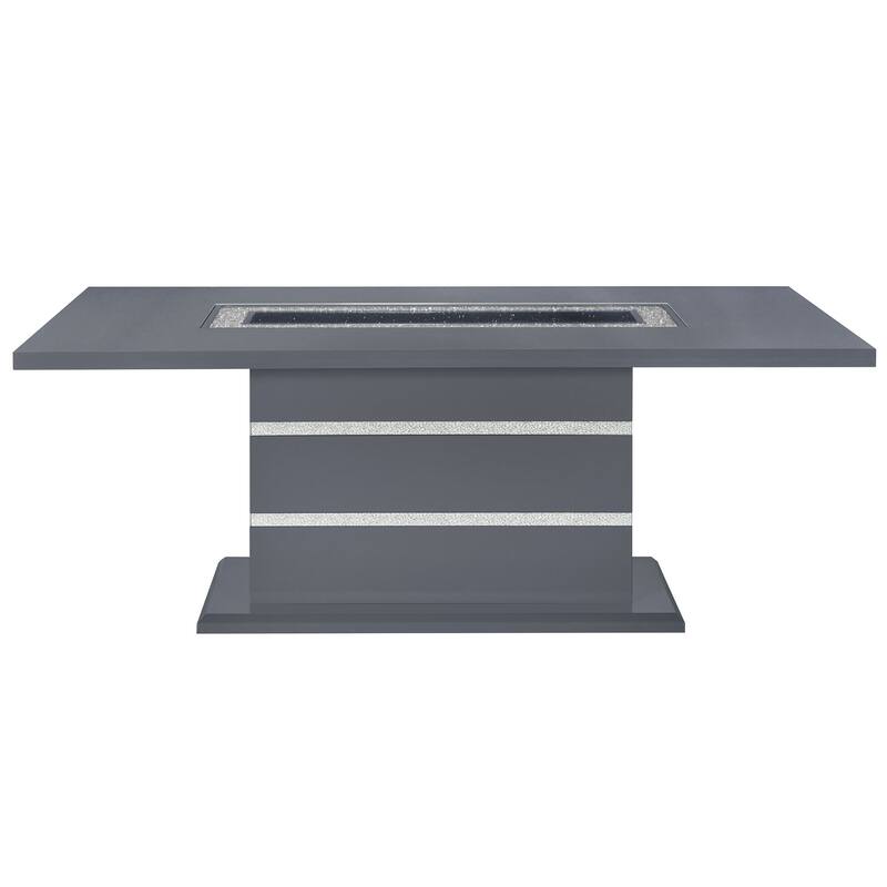 HomeRoots 79" Dark Gray Faux Crystals Glass and Wood Pedestal Base Dining Table - 79 in. x 31 in. x 39 in.