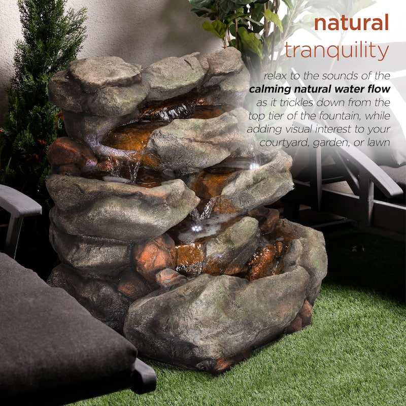 Alpine Corporation WIN256 24" Outdoor 2 Tier Fallen Tree Trunk Water Fountain with LED Lights