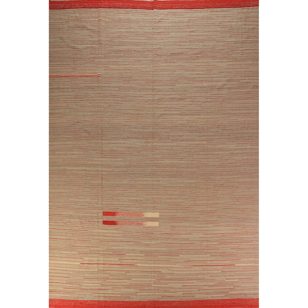 Striped Wool Kilim Oriental Large Rug Wool Carpet - 10'0"x 13'8"