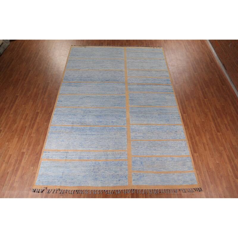 Blue Moroccan Large Oriental Area Rug Hand-Knotted Wool Carpet - 10'1" x 14'7"