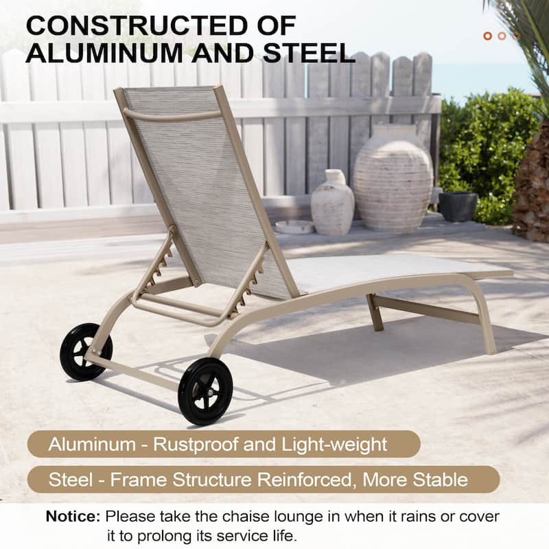 Outdoor Chaise Lounge Chair Pool Lounger with Adjustable Back and Wheels