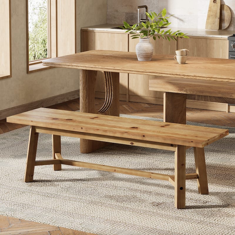 55'' Solid Wood Dining Bench, Farmhouse Long Bench for Kitchen Entryway