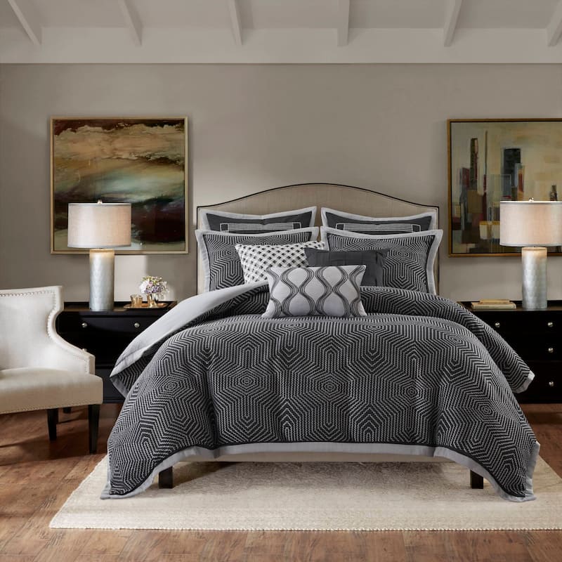 Madison Park Signature Shades of Serenity Jacquard Comforter Set - Black - Queen
