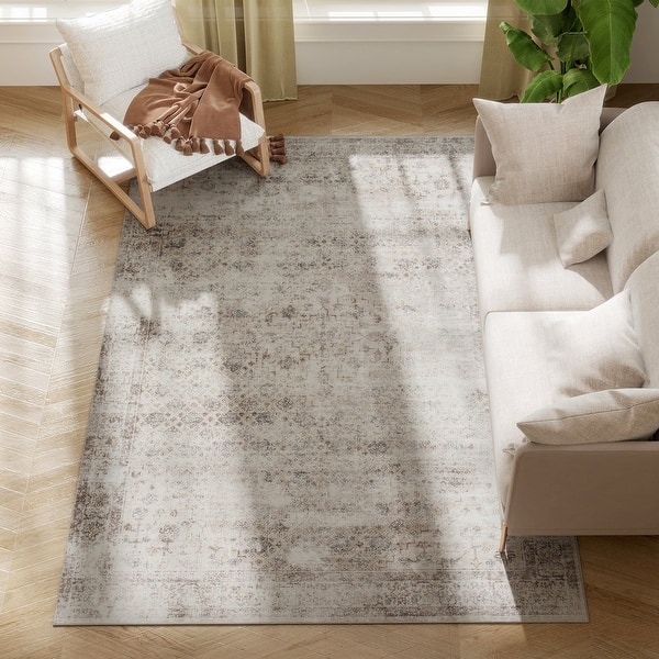 slide 2 of 9, HOMCOM Area Rug 5x7, Machine Washable Rug, Non-Slip Traditional Floor Cover Foldable Carpet for Living Room, Bedroom - 3'6" Marina - 3'6" - Square