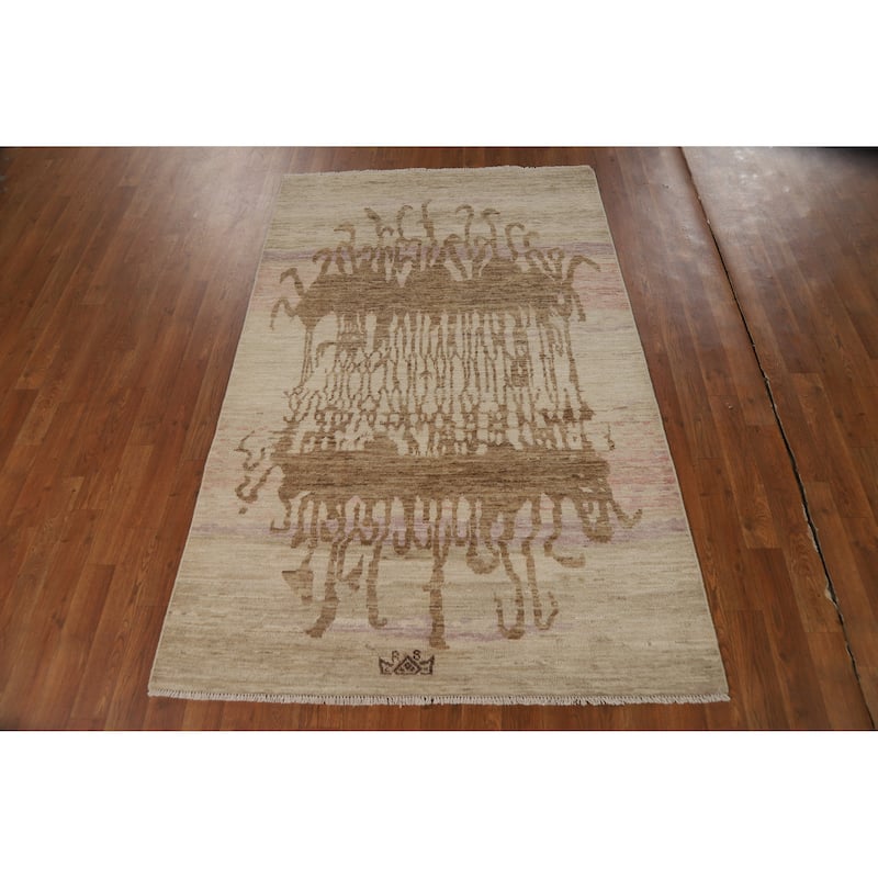 Vegetable Dye Oushak Turkish Rug Handmade Bedroom Wool Carpet - 3'10"x 6'1"