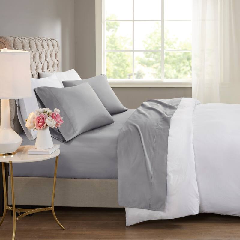Beautyrest 600 Thread Count Cooling Cotton Blend 4 PC Sheet Set - Queen - Grey