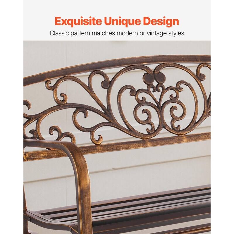 Outdoor Patio Glider Bench 50” with Metal Frame and Cast-Iron Backrest for Garden Seating - 50” x 27.2” x 33.7”
