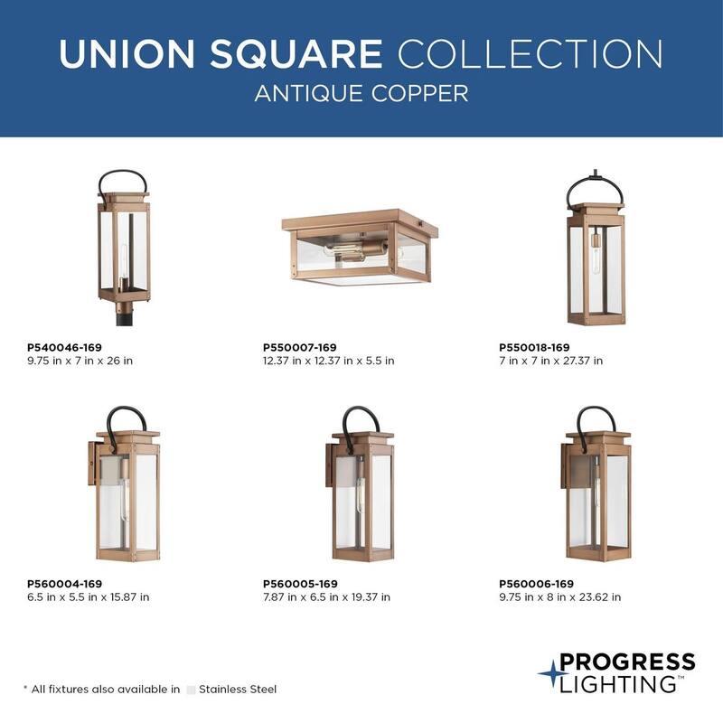 Union Square One-Light Small Antique Copper Urban Industrial Outdoor Wall Lantern - 6.5 in x 5.5 in x 15.87 in