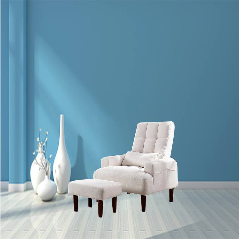 Cream White 26.77" High Back Upholstered Lounge Chair with Ottoman