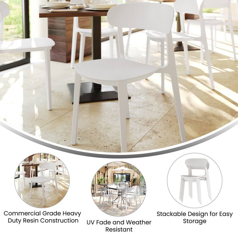 Commercial All-Weather Resin Stack Chair with Contoured Backrest-Set of 2 - 19"W x 19.5"D x 31"H