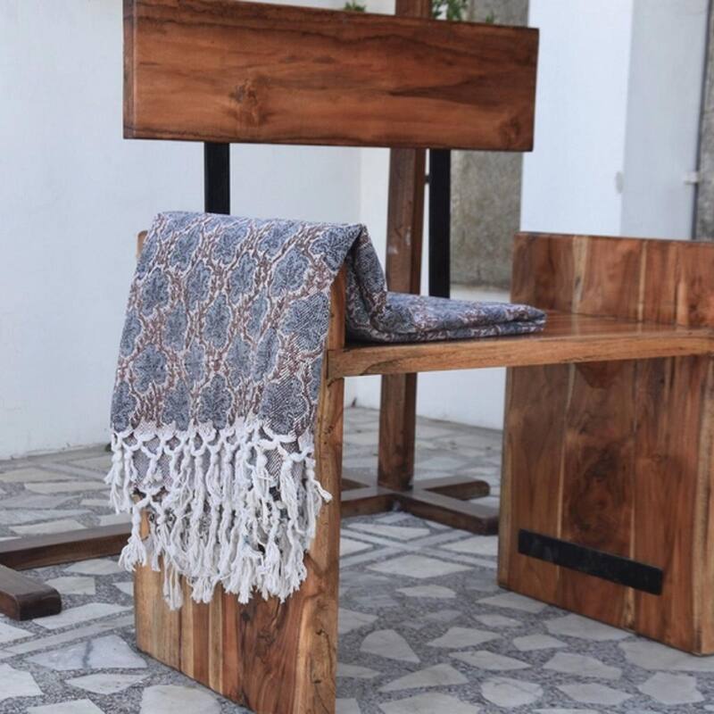 Fabdivine Premium Pushp Samitha Handcrafed Cotton Throw Blanket - Artisan Block Print Decorative Throw with Fringe, 90"x54"