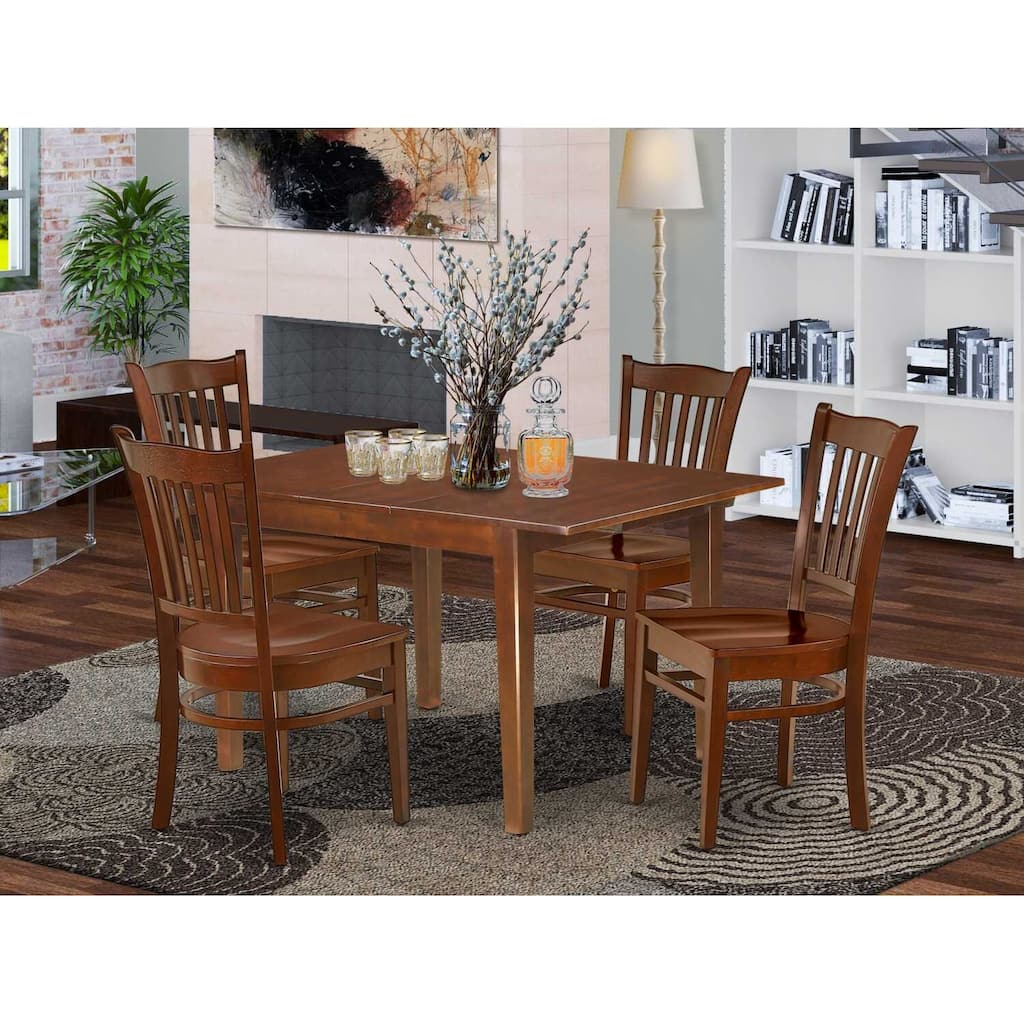 HomeStock 5-Pc Mahogany Finish Solid Wood Top-Rectangular Dining Room Set with Butterfly Leaf-Seats 4