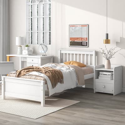 Twin Size Pine Wooden Bed with Headboard and Footboard for Kids