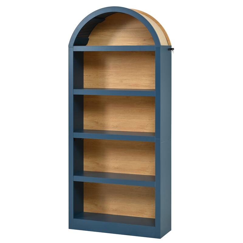 Set of 2 Farmhouse Tall Bookshelves with Arched Top, 5-Tier Open Storage Display Cabinet for Living Room