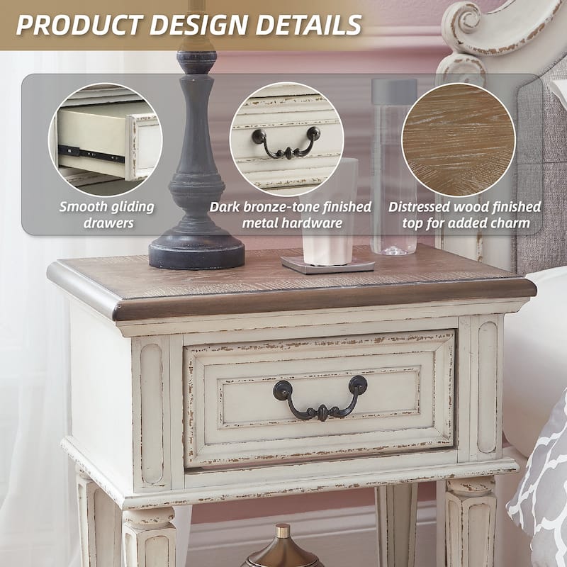 Signature Design by Ashley Nettle Bank 1-drawer Chipped White and Brown Wood Nightstand