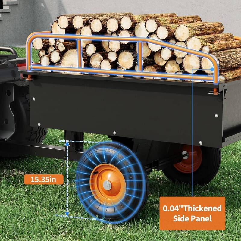 Heavy-Duty 750 LBS Capacity Dump Cart, Steel Trailer for Garden, Yard & Towing Behind Lawn Mower