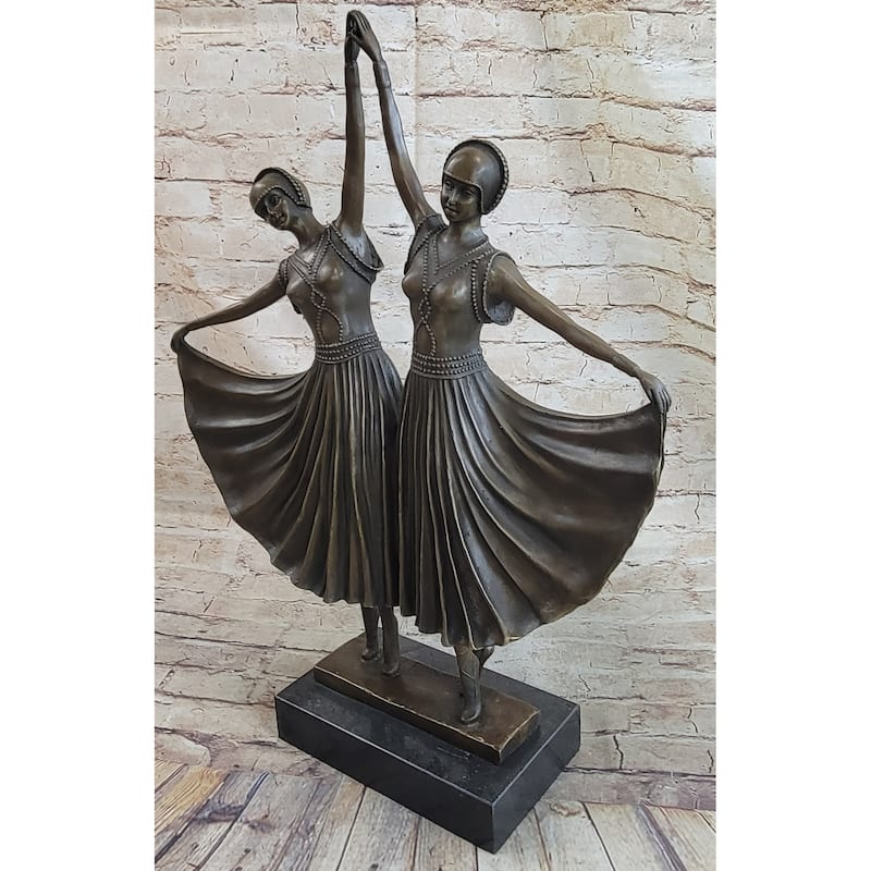 Twin Art Deco Dancer Girls Gemini Pair Bronze Statue Sculpture D.H. Chiparus