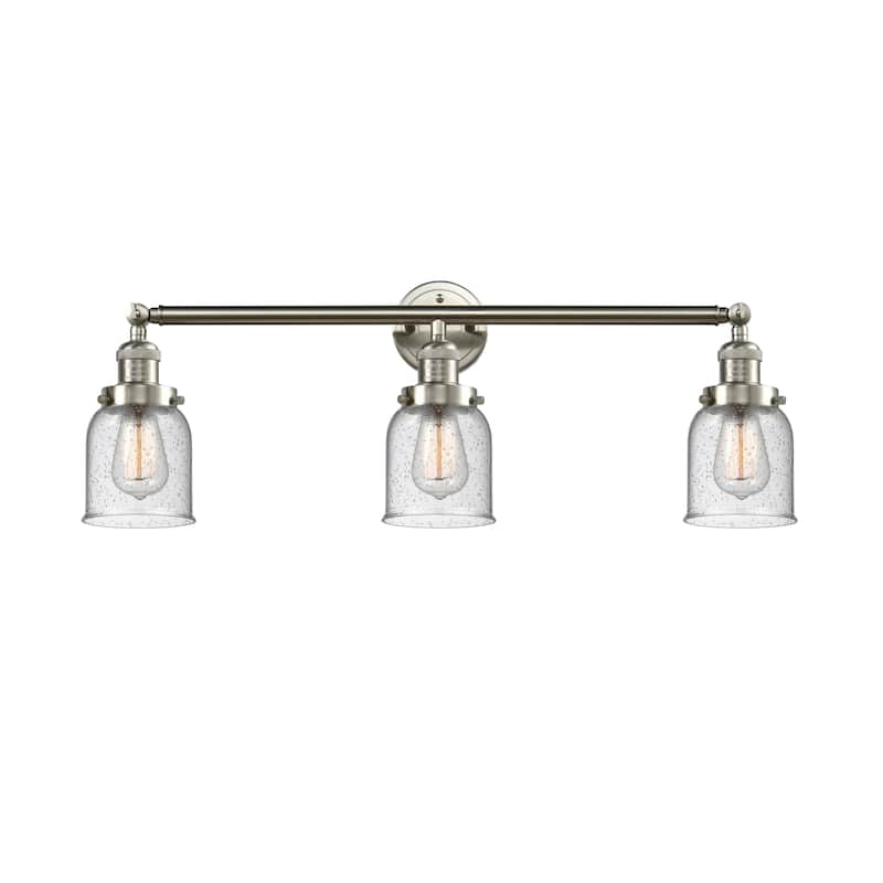 Innovations Lighting Small Bell 3 Light 30" Wide Bathroom Vanity Light - Brushed Satin Nickel / Seedy