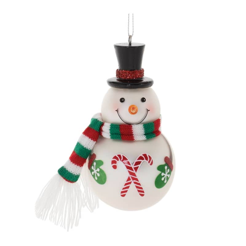 Frosted Glass Snowman Christmas Ornaments - 4.5" - Red and Green - 6ct