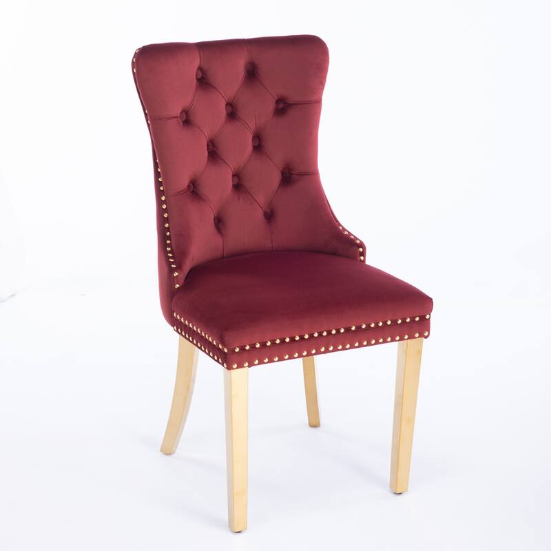 High-end Tufted Solid Wood Contemporary Velvet Upholstered Dining Chair with Golden Stainless Steel Plating Legs