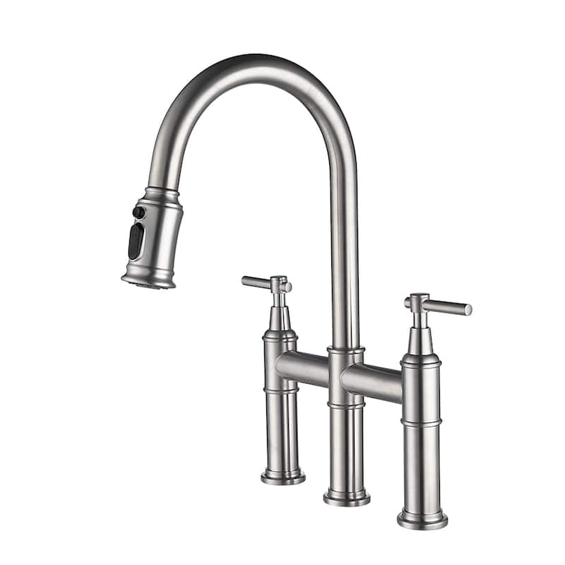 Chrome Bridge Kitchen Faucet with Pull-Down Sprayhead