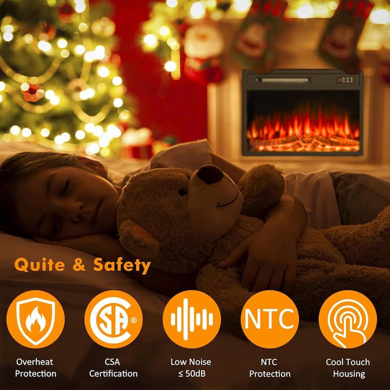 BOSSIN 18/23 inches Electric Fireplace Heater, 750/1500W Electric Fireplace Insert with Overheating Protection