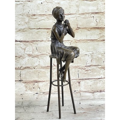 Art Deco Nouveau Vienna Bronze Gilded Age Woman Sitting Bronze Sculpture Figure
