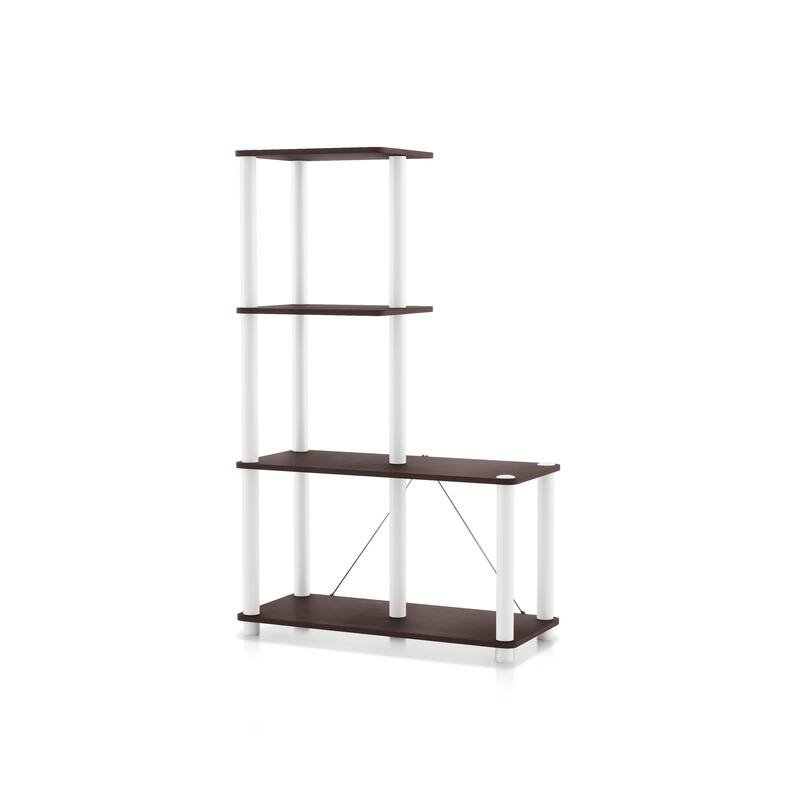 DH BASIC Modern Wood Shelving Unit with storage - Tier Shelves, Cube Ladder Shelf by Denhour - 4-Cube Ladder - Espresso