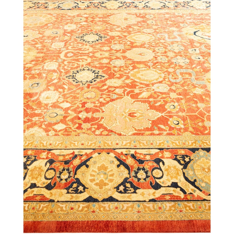 Overton Handknotted Wool Traditional Oriental Orange Area Rug - 8' x 10'