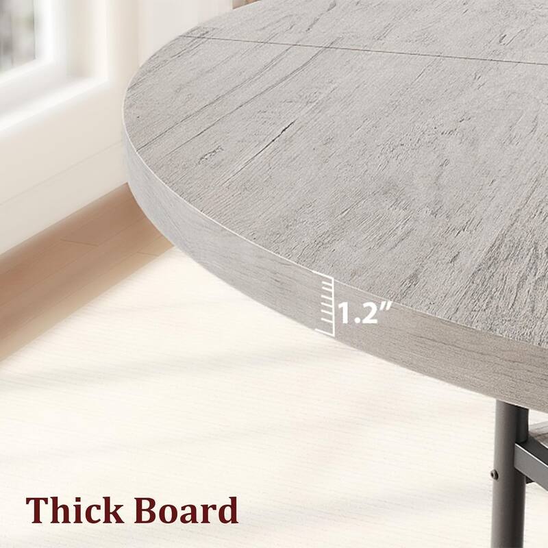 47" Round Dining Table for 4–6, Modern Wood Table with Storage Shelf & Roman Metal Legs, Table Only