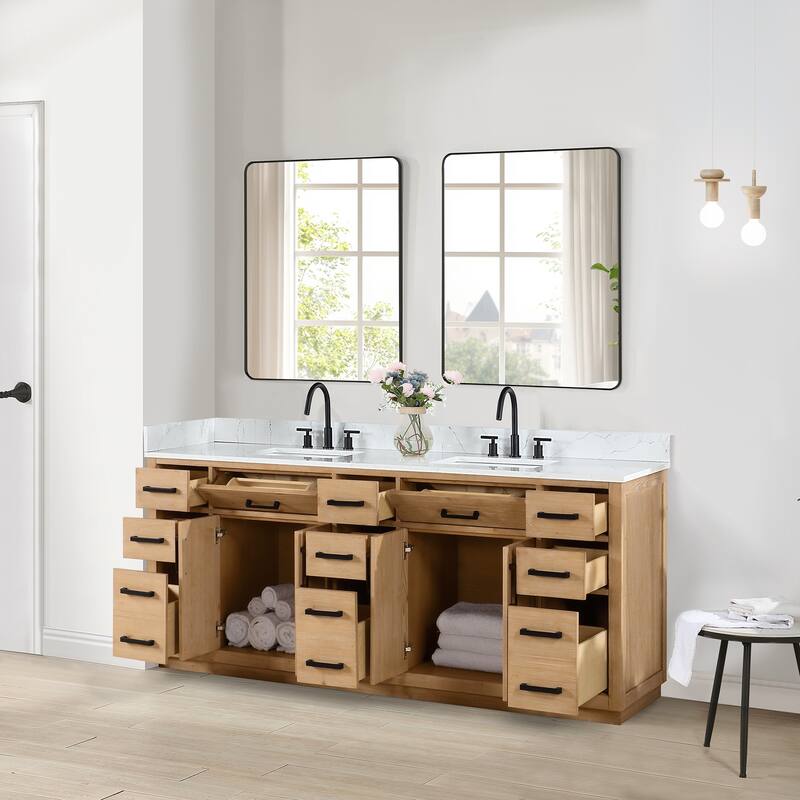 Altair Gavino Bath Vanity with Grain White Composite Stone Top and Mirror