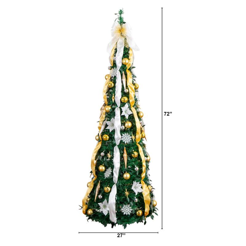 6-ft Pre-Lit Pop up Christmas Tree with Gold & Silver Ornaments