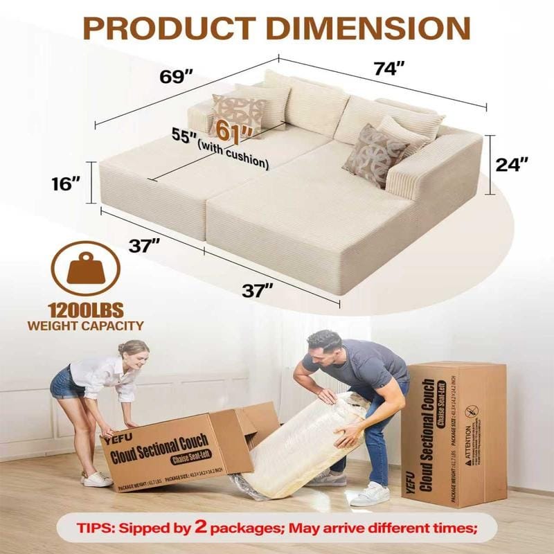 WINSOON 74''x69'' Plush Modular Sectional Sofa with Pillows
