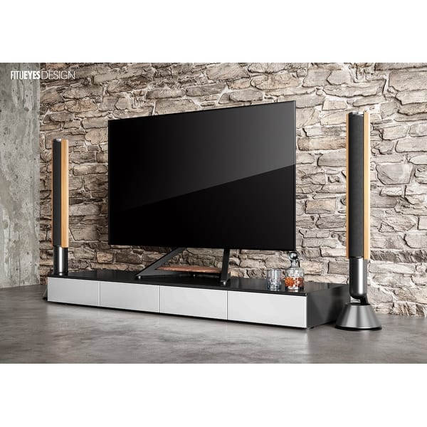 slide 2 of 7, FITUEYES Universal TV Stand Tabletop Fits 55 to 85 inch TVs Walnut Walnut