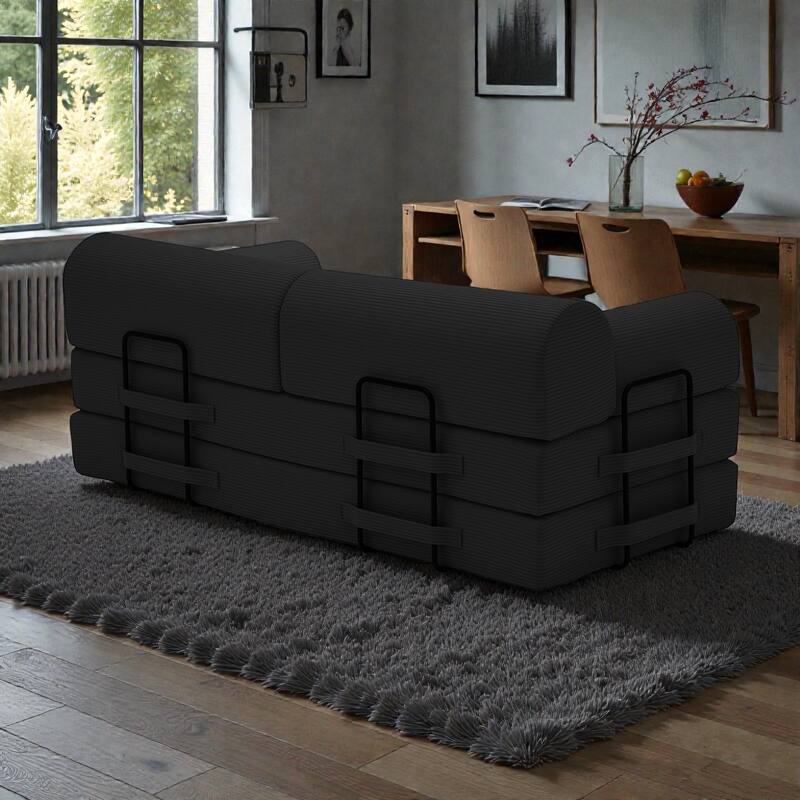 Convertible Sleeper Sofa Bed, 4-in-1 Corduroy Folding Floor Couch with Cylindrical Pillow, 2-Seat Space-Saving Lounge Sofa