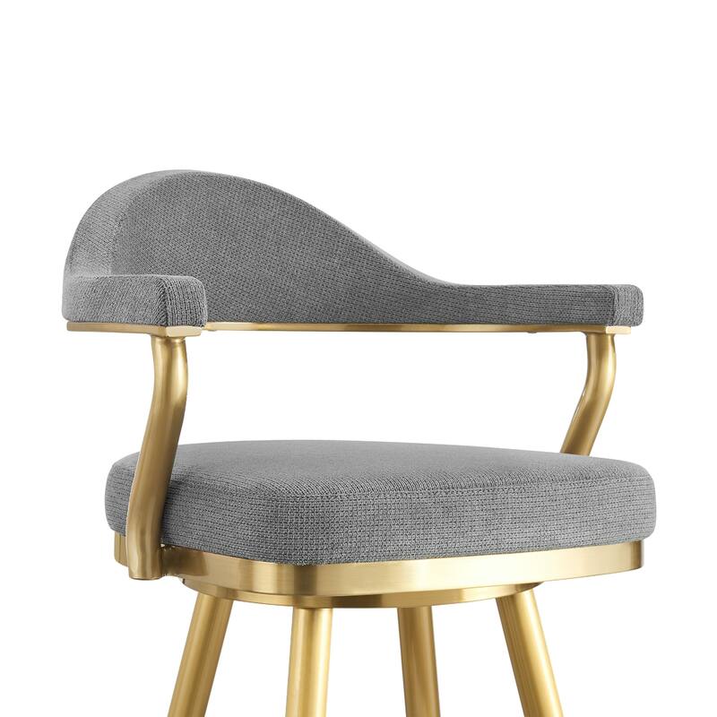 Justy Swivel Counter Stool Chair, Gold Steel, Anchor Gray Polyester