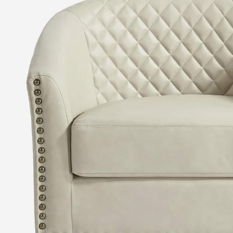 Faux Leather Nailheads Swivel Barrel Chair Set of 2